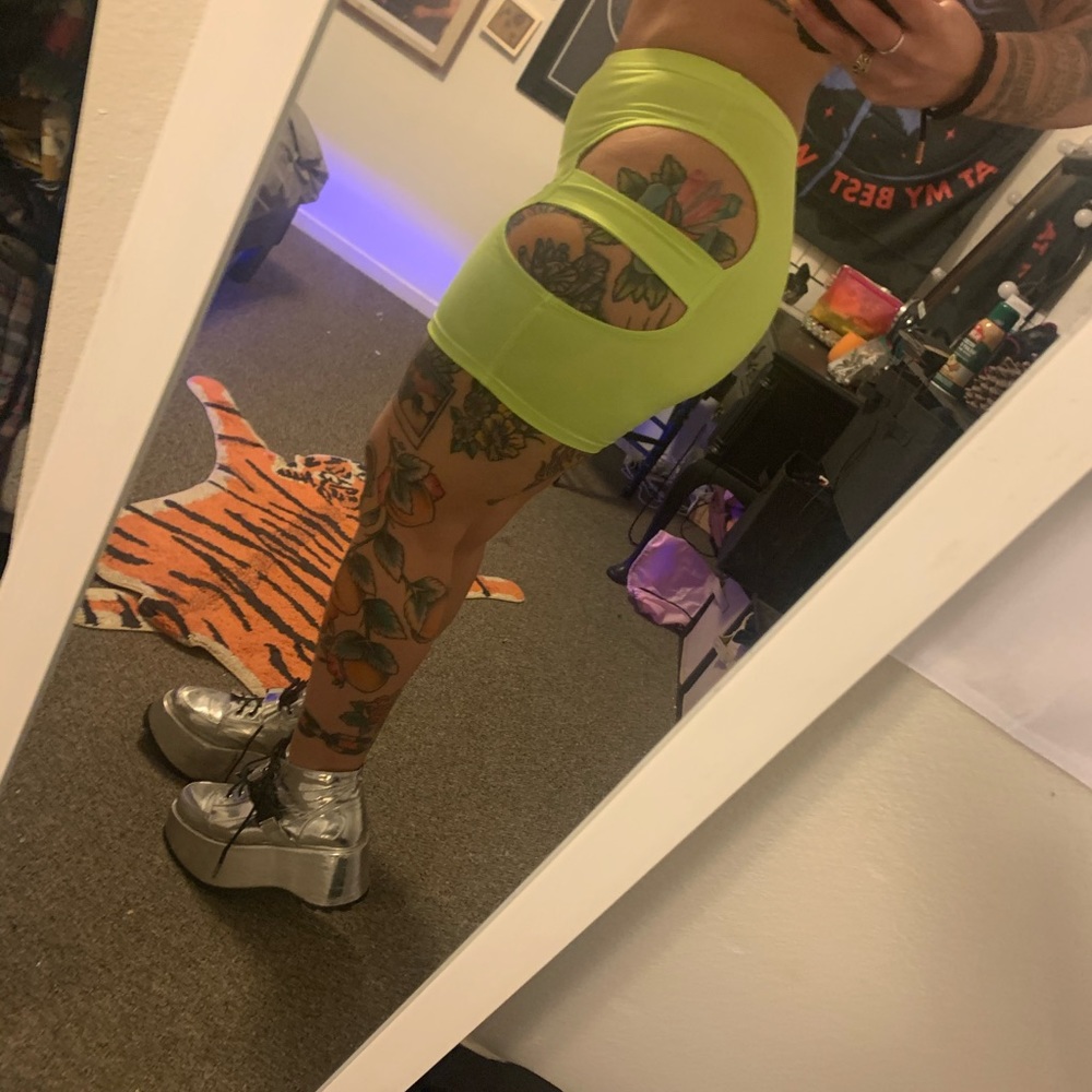 neon yellow green cut out bike shorts